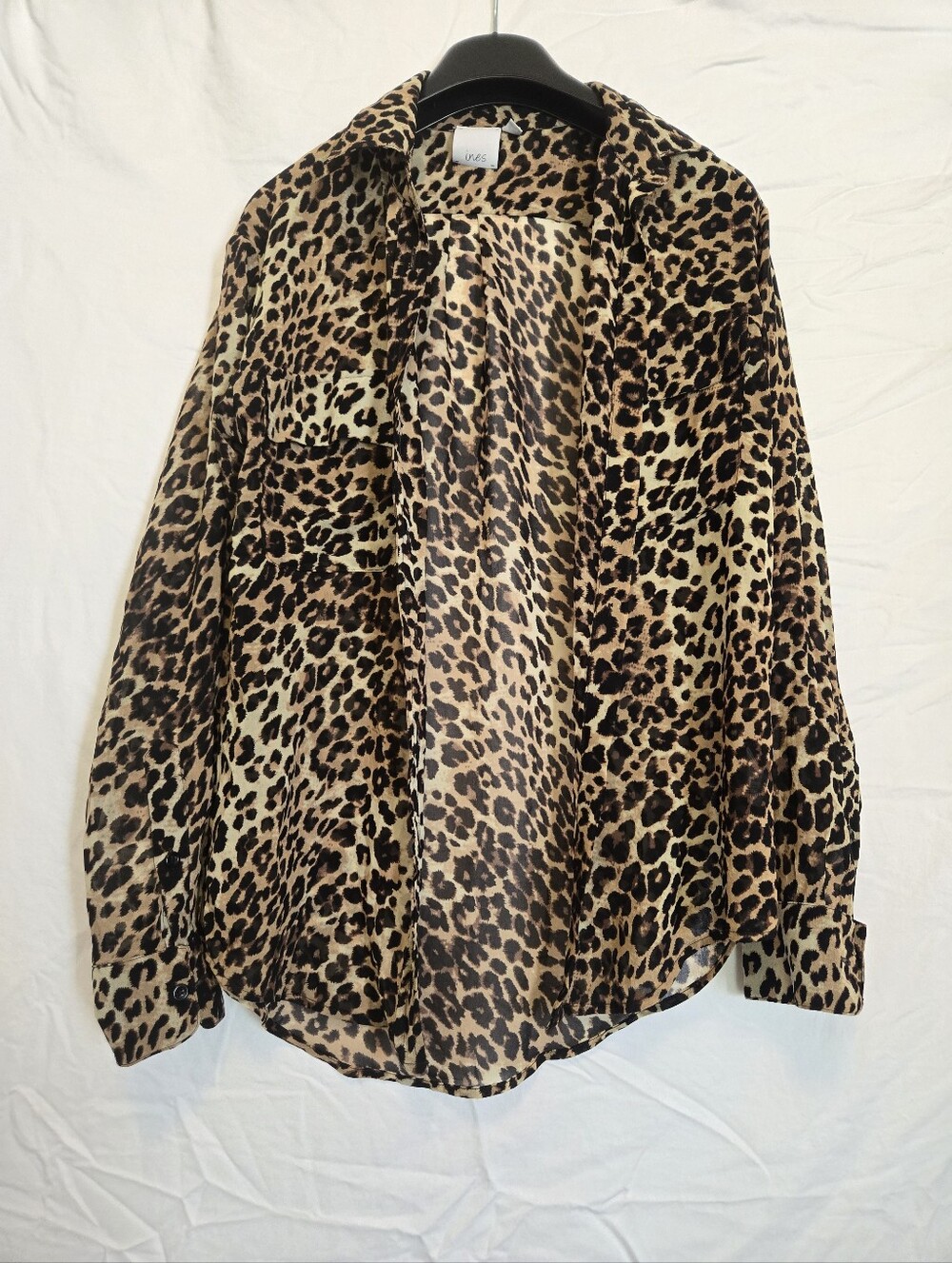 Leopard Print Button-Up Blouse - Neutral Brown Black